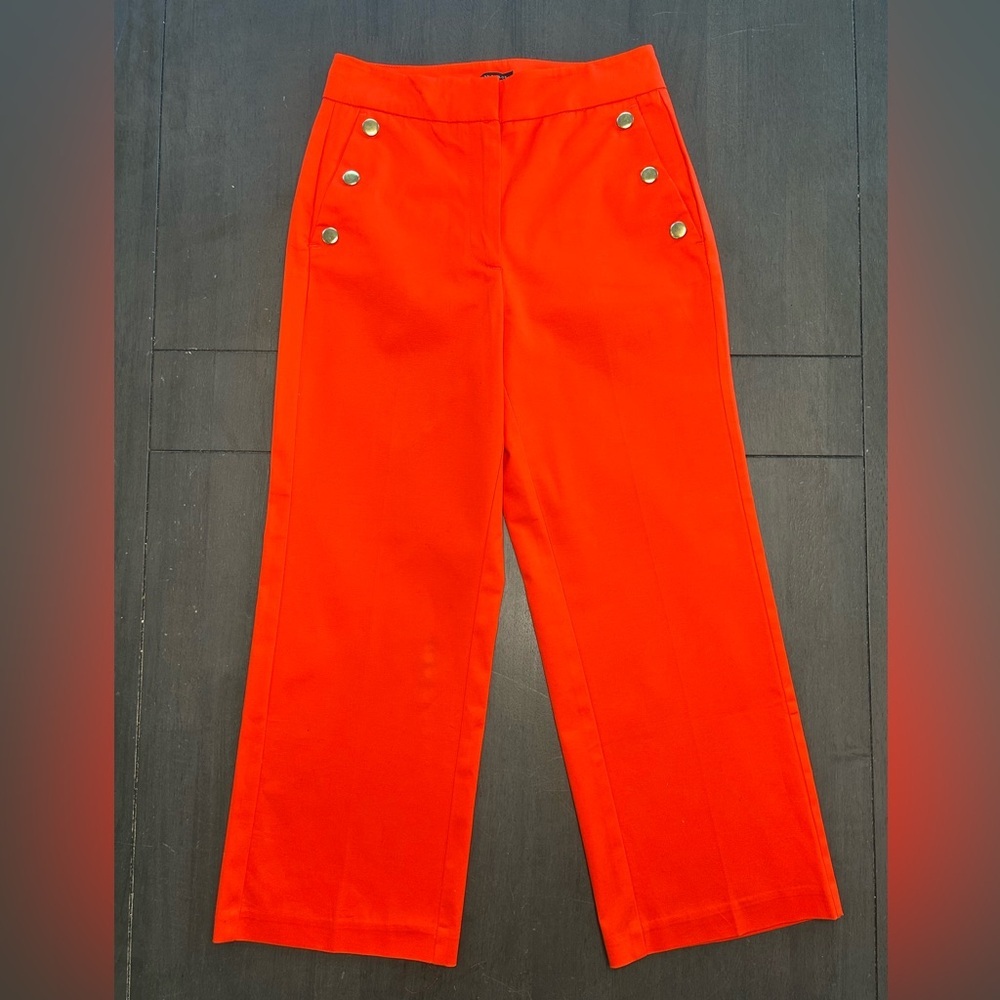 Anne Taylor Loft red wide-leg sailor ankle pants gold button detail NWT 00 PET